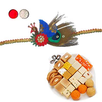 "Designer Fancy Rakhi - FR- 8520 A (Single Rakhi), 500gms of Assorted Sweets - Click here to View more details about this Product